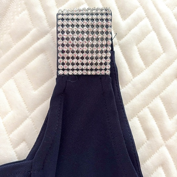 Plus size, formal, elegant, evening wear Navy dress with Crystal straps. Size 3X - Picture 5 of 14